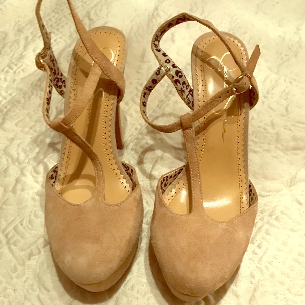 Suede nude platforms